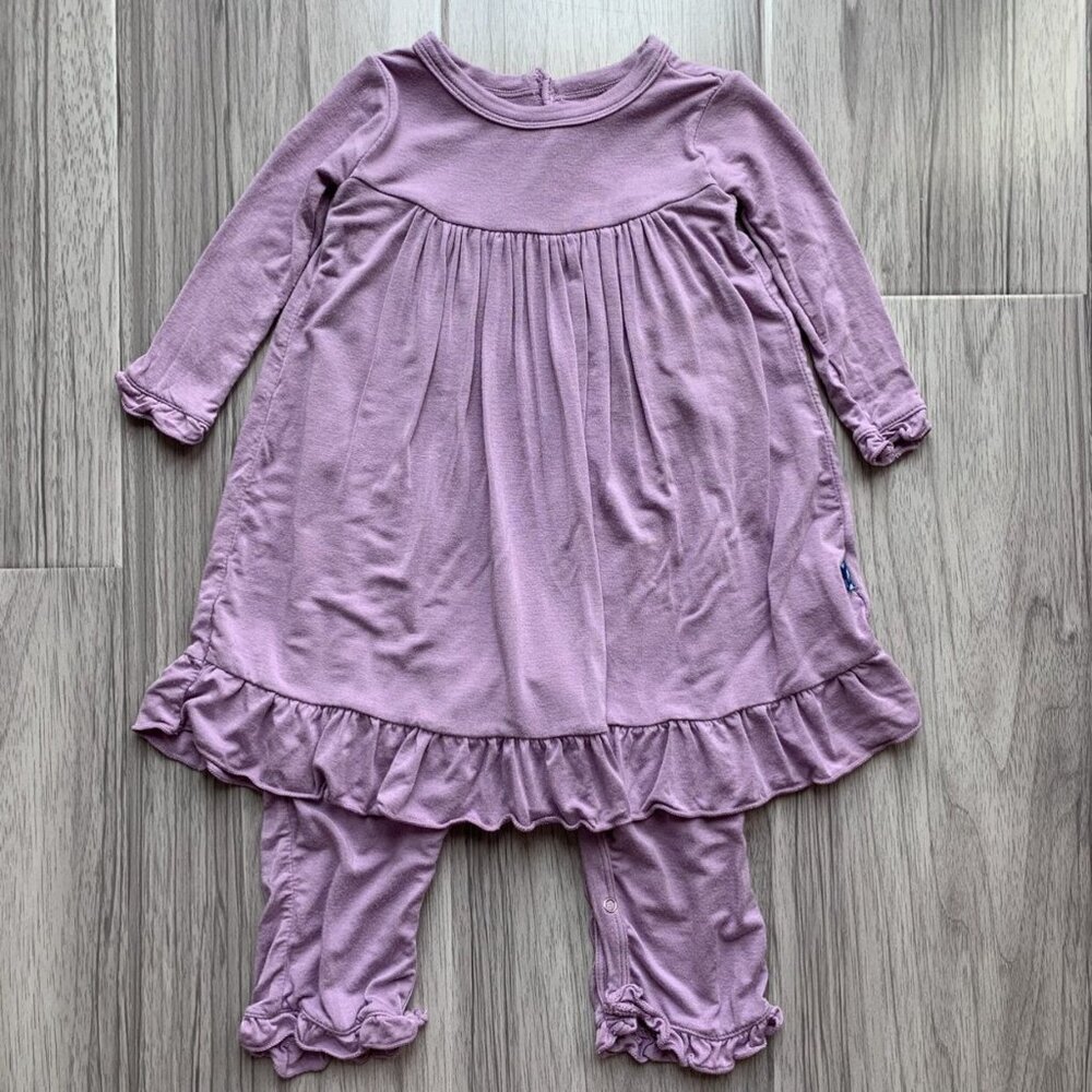 KicKee Pants Long Sleeve Dress Romper solid Lavender Purple Bamboo